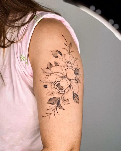 Flower Peony Tattoo, Flower And Leaves Tattoo, Leaves Tattoo Design, Peony Flower Tattoos, Leaves Tattoo, Flower With Leaves, Minimal Flower, Peony Tattoo, Soul Tattoo