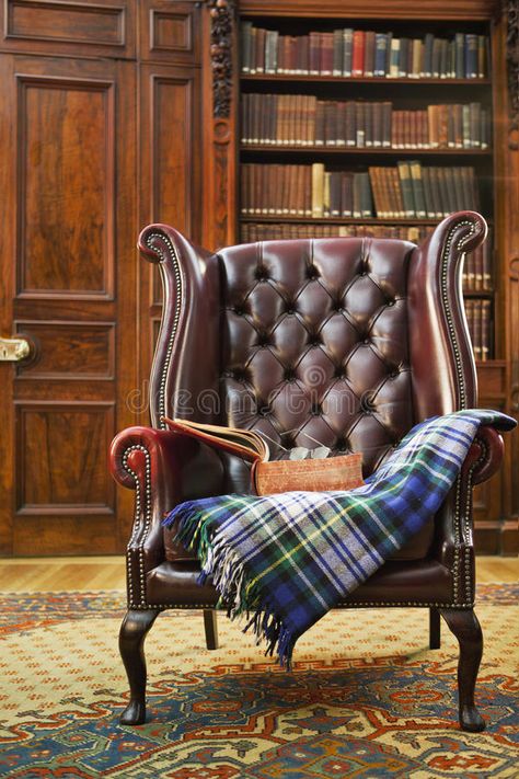 Sun Furniture, Upholstery Shop, Furniture Reupholstery, Chesterfield Armchair, Comfy Armchair, Leather Chesterfield, Tartan Blanket, Greenwich Ct, Home Libraries