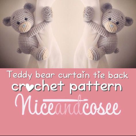 Teddy bear curtain tie back crochet pattern PDF by niceandcosee Tea Cosy Crochet, Magic Ring Crochet, Crochet Sloth, Curtain Holder, Bear Crochet, Crochet Curtains, Crochet Simple, Crochet Creations, Curtain Ties