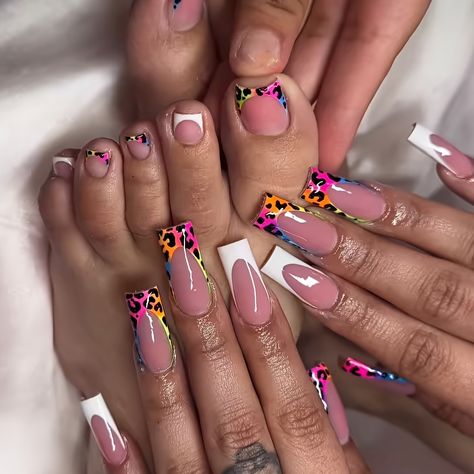 Faster shipping. Better service Nails With French Tip, Neon Leopard Print, Long Press On Nails, Leopard Print Nails, Diva Nails, Nails Set, Animal Print Nails, Nail Forms, Nail Files