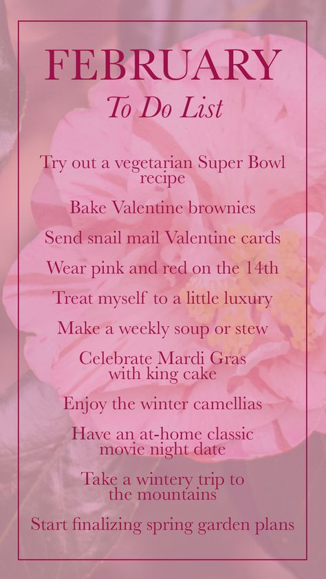 february to do list - february bucket list February To Do List, February Aesthetic Month, February Bucket List, Vegetarian Super Bowl Food, Vegetarian Super Bowl, February Aesthetic, Presidents Day Weekend, Planning A Small Wedding, Cottage Wedding