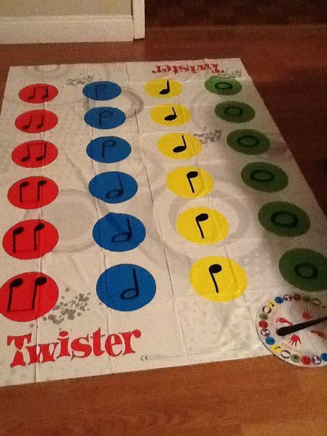 Music Rhythm Twister game-Could use this as an end of the year reward or incentive game! Music Class Games, Music Education Activities, Music Education Games, Music Class Activities, Elementary Music Class, Music Teaching Resources, Music Lessons For Kids, Elementary Music Lessons, Elementary Music Education