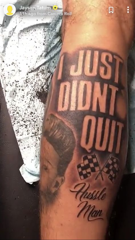 Jayson Tatum Leg Tattoo, The Marathon Continues Tattoo, Jayson Tatum Tattoo, Nipsey Hussle Tattoos, Otf Tattoo, Hood Tattoos, Men Finger Tattoos, Calf Sleeve Tattoo, Arm Tattoos Lettering