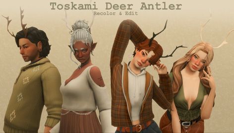 Sims 4 Cc Deer Antlers, Sims 4 Antlers, Sims 4 Antlers Cc, Sims Occult, Pretty Sims, Sims Cheats, Deer Tail, Deer Ears, Cc Folder