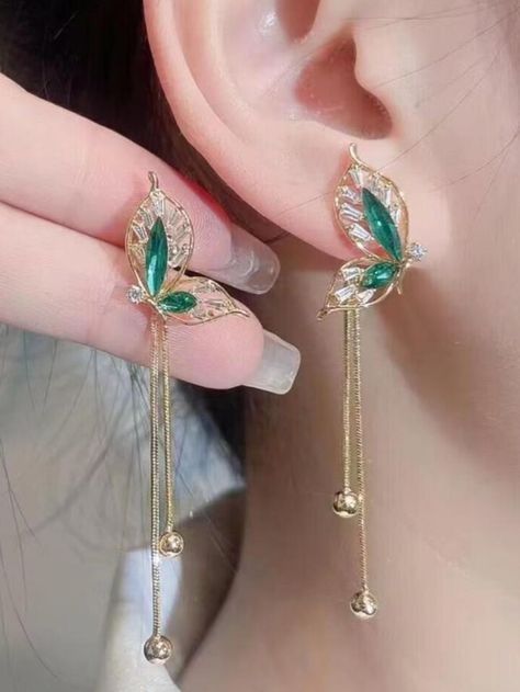 Green tassel earrings