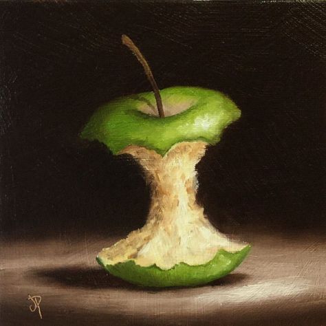 Famous Still Life Paintings, Oil Still Life, Simple Oil Painting, Apple Core, Oil Painting Still Life, Oil Painting For Beginners, Apple Painting, Oil Painting Nature, Fruit Painting