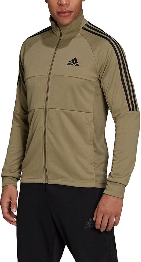 This greenish brown adidas Sereno Training Jacket has a chic look and is made of supple polyester with AEROREADY technology, which keeps the body dry. The jacket has a regular fit and features black logo details, the raglan sleeves offer ample freedom of movement. This is a Primegreen item, made with high quality recycled material.Features- Regular fit- Chic, modern look- Stand-up collar- adidas 3-Stripes on the sleeves- Two side pockets with zipper- Primegreen Tags:  adidas training jacket, foo Adidas Jacket Outfit Men, Recycle Icon, Nike Sports Jacket, Brown Adidas, Recycled Outfits, Recycled Books, Recycled Tote, Adidas Branding, Adidas Training