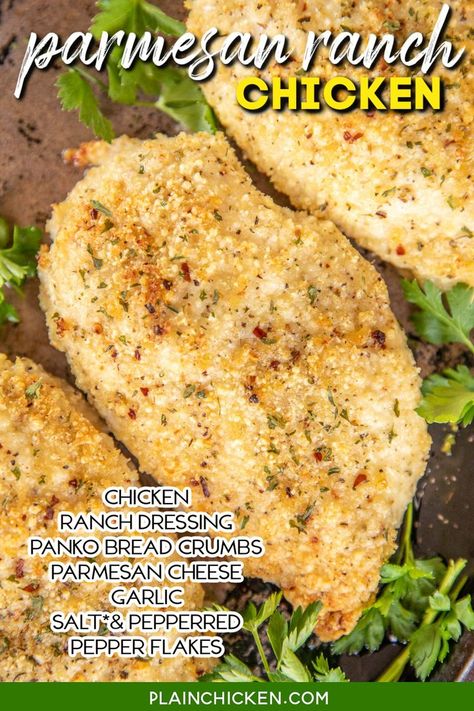 Parm Ranch Chicken, Ranch Parmesan Chicken Baked, Panko Bread Crumbs Chicken, Chicken Ranch Dressing Recipes, Ranch Dressing Chicken Baked, Italian Bread Crumbs Chicken, Parmesan Crusted Ranch Mayo Chicken, Recipes That Use Ranch Dressing, Bread Crumb Chicken Breast