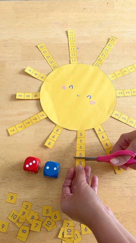 This is guaranteed to make counting and addition fun for your little ones! Roll the dice 🎲 and add up the numbers on the dice. Then cut… | Instagram Sun Theme Activities For Preschool, Sun Math Activities Preschool, Sun Activities Preschool, Sun Activities For Kids, Math Activities Preschool Counting, Group Activities For Kids, Addition Preschool, Sun Activities, Color Activities For Toddlers