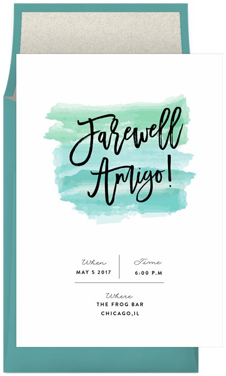 Farewell Amigo by PrettyMeJoy | Greenvelope.com Farewell Invitation Card, Unique Invitations, Online Invitations, Invitation Cards, Unique Designs, Track, Yellow, Birthday, Green