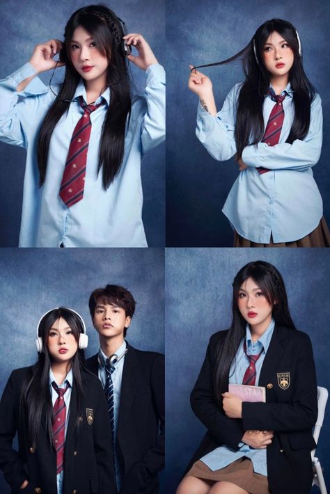 School Pictures Photoshoot, Korean School Photoshoot, Korean Yearbook Photoshoot, Y2k Yearbook Photoshoot, Yearbook Pose Ideas, Year Book Photoshoot Ideas, American High School Outfit, American School Outfits, American School Uniform