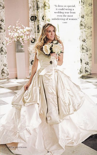 Wedding Dress Dilemma - real bride Fiona aka Green Loving Girl has brought her wedding dress, but is having second thoughts as to whether it is THE dress Carrie Bradshaw Wedding Dress, Carrie Bradshaw Wedding, Vivienne Westwood Wedding Dress, Miranda Hobbes, Vivienne Westwood Wedding, Vivian Westwood, Sara Jessica Parker, Carrie Bradshaw Style, Different Wedding Dresses