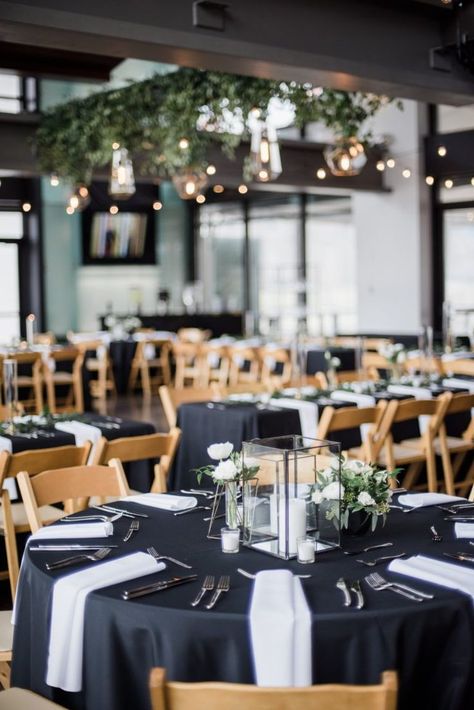 Black And White Wedding Reception, White Wedding Reception, White Coat Ceremony, Modern Wedding Ceremony, White Weddings Reception, Black And White Wedding Theme, Rectangle Tables, White Wedding Theme, Downtown Nashville