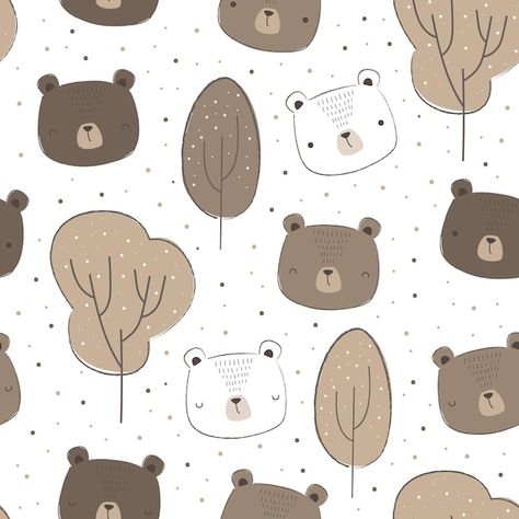 Baby Prints Pattern, Baby Prints Pattern Design, Bear Pattern Wallpaper, Baby Pattern Illustration, Freepik Pattern, Hand Animals, Cute Bear Illustration, Paper Character, Illustration Bear