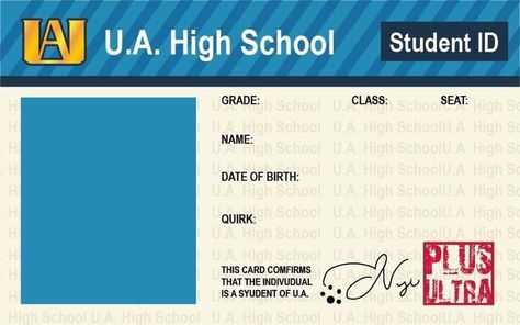 Mha Oc Template Base, Usa High School, Oc Template, Character Sheet Template, School Id, School Icon, Character Template, Id Card Template, Anime Printables