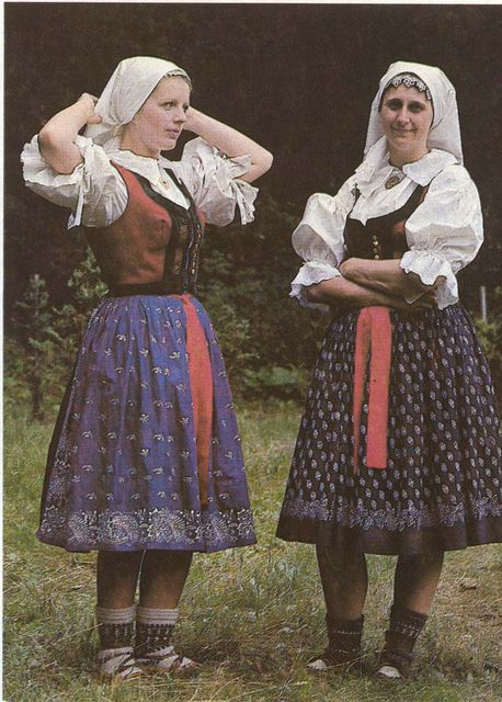 Indigo-print kroj from Czechoslovakia. Source: Lidove umeni. Czech Republic Women, Traditional Czech Clothing, Czech Folk Costume, Czech Traditional Clothing, Czechoslovakian Culture, Czech Clothing, Czech Costume, Czech Fashion, Grandma Dress