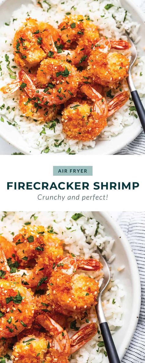 Air Fryer Firecracker Shrimp - Fit Foodie Finds Firecracker Shrimp Air Fryer, Air Fryer Crab Recipes, Shrimp Recipes Air Fryer, Airfryer Shrimp, Air Fryer Shrimp Tacos, Firecracker Shrimp, Spicy Popcorn, Fire Cracker, Fit Foodie Finds