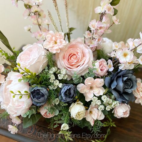 Blue And Blush Wedding Centerpieces, Pink And Blue Flower Centerpieces, Pink Blue And White Flower Arrangements, Pink And Blue Wedding Flowers Floral Arrangements, Blue And Pink Floral Arrangements, Pink Blue White Flower Arrangement, Pink And Blue Floral Centerpieces, Blush And Navy Floral Arrangements, Navy Centerpieces