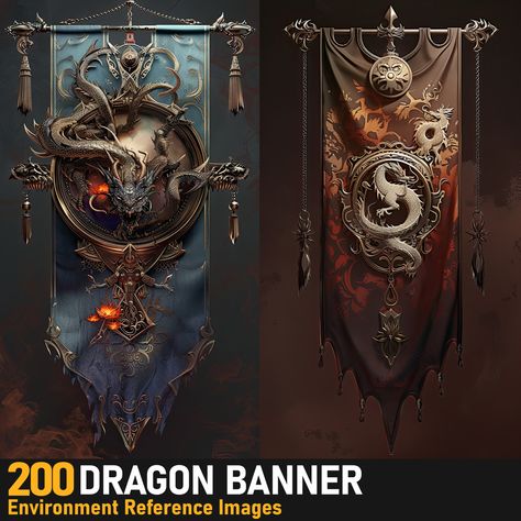 Dragon Banner| 4K Reference Images,  on ArtStation at https://www.artstation.com/artwork/49J2Gl Fantasy Banner Design, Dragon Banner, 3d Assets, Reference Images, Source Of Inspiration, Banner Design, Character Design, Design