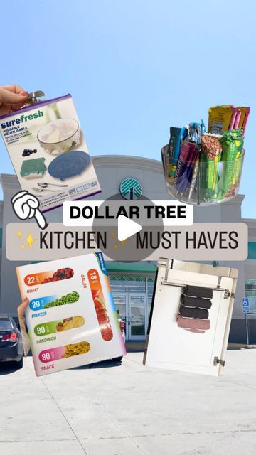 Emma Villaneda on Instagram: "Dollar Tree ✨Kitchen✨ must haves!

👉🏻 Which product was your favorite?!

📸👇🏻 SHOPPING list:
🛒 Dollar Tree Variety Pack Plastic Bags 
🛒 Dollar Tree Towel Bar
🛒 Dollar Tree Metal Dish Rack
🛒 Dollar Tree Reusable Silicone Seals
🛒 Dollar Tree Rotating Bathroom Organizer 

#diy #organization #organizationideas #dollartree #hack #homehacks #home #homedesign #diyproject #tutorial #hacks#lifestyle #decorhacks #homedecor #decor #kitchen #kitchendesign" Dollar Tree Must Haves, Index Card Holder, Dollar Tree Kitchen Organization, Dollar Tree Baskets, Dollar Tree Kitchen, Index Card Holders, Clear Containers, Book Bins, Dollar Tree Hacks