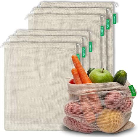 6 Reusable Organic Cotton Produce Bags - Bulk Pack of 6 Mesh | Eco Friendly | Double-Stitched & Tare Weigh & Drawstring | Fruits & Vegetable Bag | Machine Washable | LIGHTWEIGHT | 6 pieces of M size Mesh Produce Bags, Vegetable Bag, Cotton Shopping Bags, Reusable Produce Bags, Mesh Bags, Plastic Shopping Bags, Bulk Food, Muslin Bags, Produce Bags