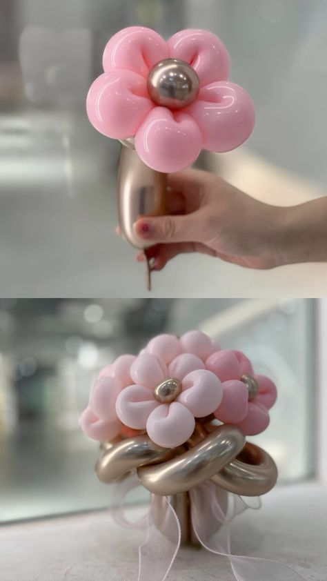 Mini Balloon Centerpiece, Ballon Flower Tutorial, Small Balloon Bouquet Ideas, Balloon Bouquet Ideas, Baby Ballons, Balloon Bouquet Centerpiece, Balloon Flower Bouquet, Balloon Centerpieces Diy, Balloon Flower Decorations