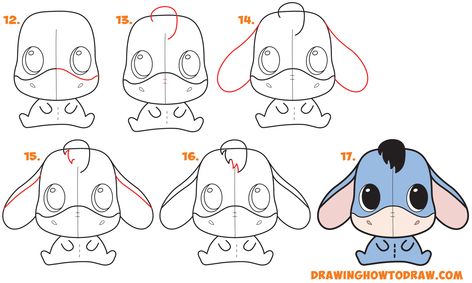 Learn How to Draw a Cute Chibi / Kawaii Eeyore Simple Steps Lesson for Kids & Beginners Easy Disney Drawings, Drawing Instructions, Easy Drawings For Beginners, Easy Drawing Tutorial, Cute Disney Drawings, Drawing Tutorials For Kids, Drawing Tutorial Easy, Simple Cartoon, Drawing For Beginners