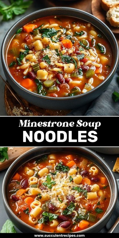 Savor the Comforting Classic Minestrone Soup with Gluten-Free Noodles! A warm, delicious, and gluten-free twist on a beloved favorite. Gluten Free Noodles Recipe, Minestrone Soup Recipe, Gluten Free Noodles, Noodles Recipe, Tomato Vegetable, Minestrone Soup, Winter Soups, Easy Soups, Minestrone