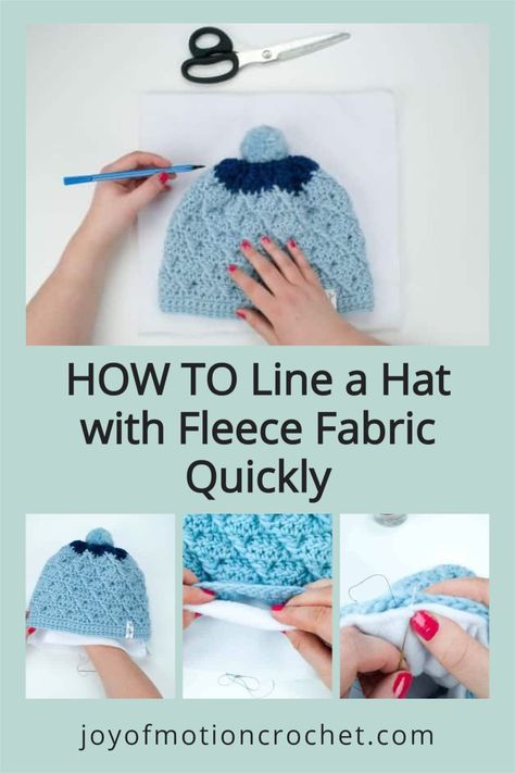 If you continue reading, you'll learn how to line a hat with fabric. You'll get a shopping list or checklist for what you'll need, as well as a detailed guide on how it's all done. As the headline told you, it's a quick tutorial. Hence this is the no measurements needed, easy way to do it. This can all be done by hand, but some of the sewing you can choose to do with a sewing machine. Crochet Tutorial Step By Step, Crochet Projects Free, Loom Knitting For Beginners, Crocheted Beanie, Beau Crochet, Confection Au Crochet, Bonnet Crochet, Step By Step Crochet, Crochet Simple