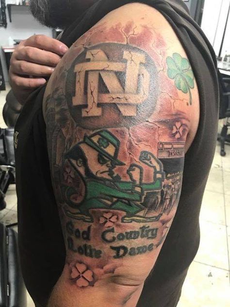 Notre Dame Tattoo Ideas Notre Dame Tattoo, Notre Dame Tattoos, Irish Gaelic Tattoo, Tattoos Football, Notre Dame Wallpaper, Gaelic Tattoo, Irish Tattoo, Shamrock Tattoos, Brian Dawkins