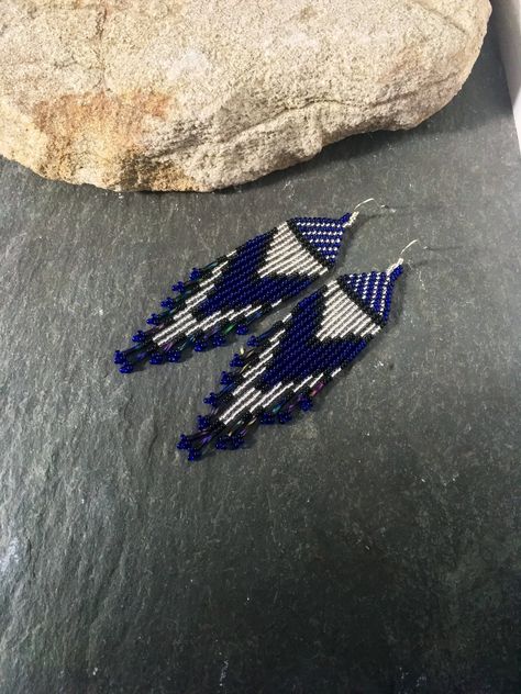 Excited to share the latest addition to my #etsy shop: Blue Silver Black Shoulder Duster Earrings Native American Glass Seed Bead Huichol Valentine Jewelry Gift For Her Beaded Fringe Earrings Aztec Earrings, Festival Bracelets, Valentine Gifts Jewelry, Native Beading, Shoulder Duster Earrings, Duster Earrings, Earrings Native American, Valentine Jewelry, Native Crafts