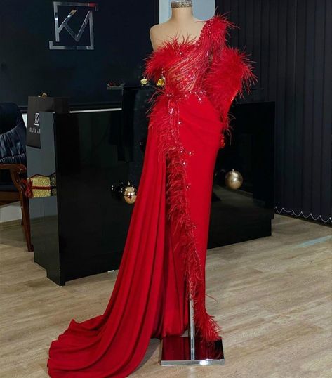 Red Feather Dress, Feather Beading, Tango Dress Red, Prom Dresses One Shoulder, Junk Kouture, Red Mermaid Prom Dress, Weddings Dress, Feather Prom Dress, Red Sequin Dress