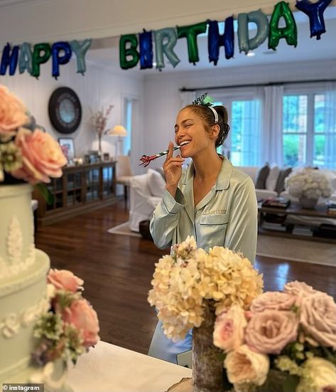 She included two makeup-free portraits of herself checking out her incredible cake while d... Birthday Wishes Beautiful, Corset Ball Gowns, Sean Combs, 55th Birthday, Makeup Free, Nyc Hotels, On My Birthday, Blue Corset, Count On You