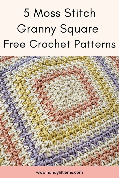 5 Moss stitch granny square free crochet patterns. Learn how to crochet a moss stitch square with a tutorial from this list. Moss Stitch Crochet Square, Moss Granny Square, Moss Stitch Granny Square, Solid Granny Square Pattern Free, Moss Stitch Square, Granny Square Pattern Free, Tea Cosy Pattern, Thanksgiving Crochet, Crocheting Projects