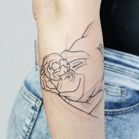 Dreaminkcolor-Disney and anime (@dreaminkcolortattoos) • Instagram photos and videos Tarzan Tattoo, Disney Inspired Tattoos, Bear Tattoo Designs, Disney Sleeve, Mommy Tattoos, Sweet Tattoos, Disney Tattoo, Bear Tattoo, Shoulder Tattoos For Women