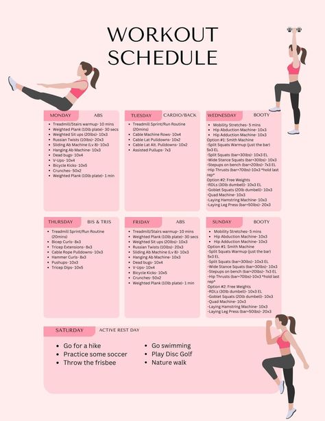 to get you in shape and burn fat! #fitness #workout 7 Days A Week Workout Plan, 11 Week Workout Plan, Workout Plan Month, Two Day Workout Plan, Gym Work Out Plan, 7 Day Gym Workout Plan For Women, Workout Charts For Women, Gym Days Schedule, Weekly Gym Workout Plan For Women Beginners