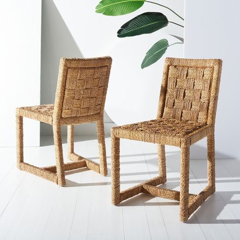 Dining Chairs - Jermaine Woven Dining Chair (Set of 2) shop.safavieh.com Dining Table With Seagrass Chairs, Woven Dining Chairs, Woven Chair, Dining Chair Design, Contemporary Interiors, Best Dining, Dining Room Bar, Furniture Deals, Furniture Dining Chairs