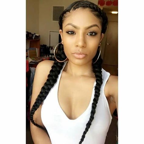 Feed in braids. Simple. Cute. Side Part French Braids Black Hair, Side French Braids Black Women, Side Braid Black Hair, Two Braids Hairstyle Black Women Side Part, Two Braids On Each Side Of Head, Feed In French Braids Two, 2 Braids With Weave Side Part, 2 Braids Side Part, 2 Feed In Braids Side Part