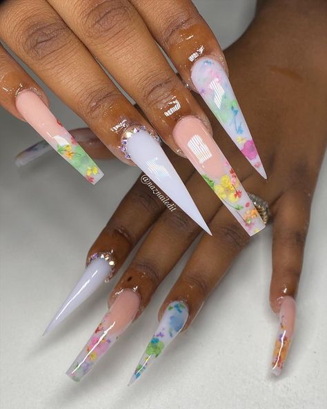 Milk Bath Nails Acrylic, Milk Bath Nails, Encapsulated Nails, Square Nail Designs, Diy Acrylic Nails, Stiletto Nails Designs, Nail Art Designs Videos, Long Square Acrylic Nails, Milk Bath