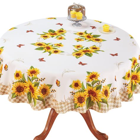 Sunflowers With Butterflies, Sunflower Accessories, Sunflower Home Decor, Collections Etc, Bright Flowers, Store Decor, A White Background, Tablecloths, Table Linens