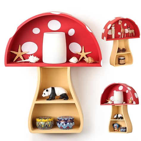 PRICES MAY VARY. 🍄Mushroom Enthusiast's Dream: An essential addition for every mushroom decor lover, making your space enchantingly woodland-inspired. Maximize space and display treasured items, this Fungi Fun mushroom shelf could be hang on the wall or stand on the table. 🍄DIY White Dot: Our DIY round stickers allow you to personalize the mushroom's background white-dots layout. Get creative! The mushroom Shelf comes Pre-installed, no Further Installation Needed! 🍄Unique Design: Picture this Mushroom Kids Furniture, Hotglue Mushroom Shelf, Mishroom Shelf, Woodland Theme Shelf, Felt Shelf Mushroom, Woodland Forest Room, Fairy Wall Shelf, Mushroom Nursery Artwork, Fun Furniture Kitchen