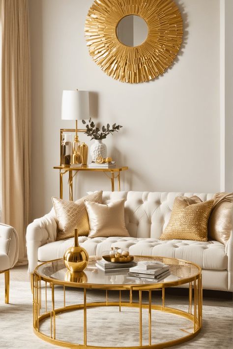 25 Baddie Living Room Ideas – The Crafty Hacks Gray And Gold Living Room Ideas, Living Room Designs Gold, White And Gold House Interior, Baddie Living Room, Baddie Living Room Ideas, White Sofa Living Room, Brass Living Room, Stylish Bedroom Ideas, Silver Living Room