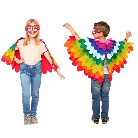 How To Make A Parrot Costume, Parrot Costume Diy Women, Parrot Costume Diy Kids, Homemade Parrot Costume, Pirate Parrot Costume, Kids Parrot Costume, Alice In Wonderland Fancy Dress, Flying Parrot, Parrot Costume