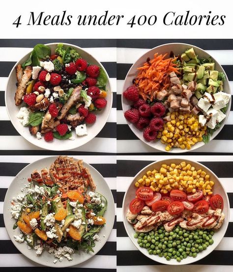 Calorie Guide 📃 on Instagram: “4x Under 400 Calorie Recipes 🙌🙌 by @healthymealsberlin —————————————————————————————————— Hey Foodies, today I am showing you four meals…” Meals Under 400 Calories, Dinners Under 500 Calories, 1500 Calorie Meal Plan, Low Calorie Salad, 400 Calorie Meals, 500 Calorie Meals, Calorie Recipes, Calorie Meal Plan, Guilt Free Dessert