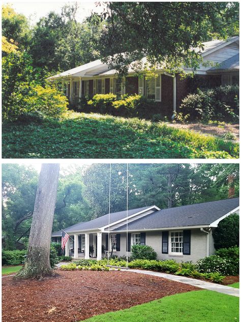 Looking to update the curb appeal of your ranch house? If so, check out our 1960s ranch house renovation and how we transformed its front elevation. Ranch House Exterior Remodel, 1960s Ranch House Exterior, 1960s Ranch House Remodel, Ranch House Remodel, Ranch House Exterior, Painted Brick House, House Makeovers, Exterior House Remodel, Ranch Remodel