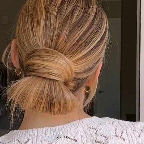 Nichole Ciotti on Instagram: "Chic low buns have entered the chat 💬💁‍♀️ Gather hair into a low ponytail. Take a piece of the elastic and pull it down to create a mini loop. Push remaining tail up and around the top of the elastic. Stuff the ends into the bottom of the elastic to secure. She’s so cute and chic! 💖 #hair #hairtutorial #updo #hairstyles" Low Buns, Chic Hair, Updo Hairstyles, Low Ponytail, Buns, Hair Tutorial, So Cute, Take That, Hairstyles