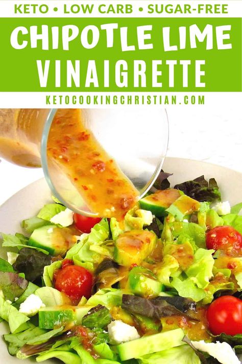 Chipotle Lime Vinaigrette Wake up those low carb salads! Smoked chipotle and lime is combined to create the most robust flavored Keto Chipotle Vinaigrette! You're going to love this one. #ketodressings #ketosaladdressing #ketovinaigrette Chipotle Vinaigrette Dressing, Low Sugar Low Carb Recipes, Keto Chipotle, Low Carb Salads, Low Carb Salad Dressing, Low Carb Dressing, Keto Beginner, Chipotle Vinaigrette, Ketosis Diet Recipes