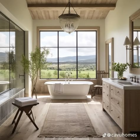 Tub With A View, New House Bathroom, Cozy Room Decor, Bathroom Remodel Master, Dream House Interior, House Bathroom, Ranch House, House Inspo, Bathroom Makeover