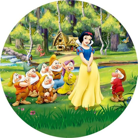 Snow White Background, Snow White Birthday Party, Backdrops Kids, Disney Princess Cartoons, Beauty And The Beast Movie, Sette Nani, Circle Background, Snow White Party, Disney Princess Snow White