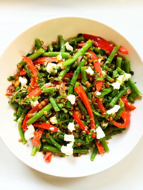 Lentil Salad with Green Beans & Capers Tomato Lentils, Blanching Green Beans, Canned Lentils, Edamame Salad, Lentils Beans, French Lentils, Vegan Lentil, Sugar Recipes, Vegan Salads